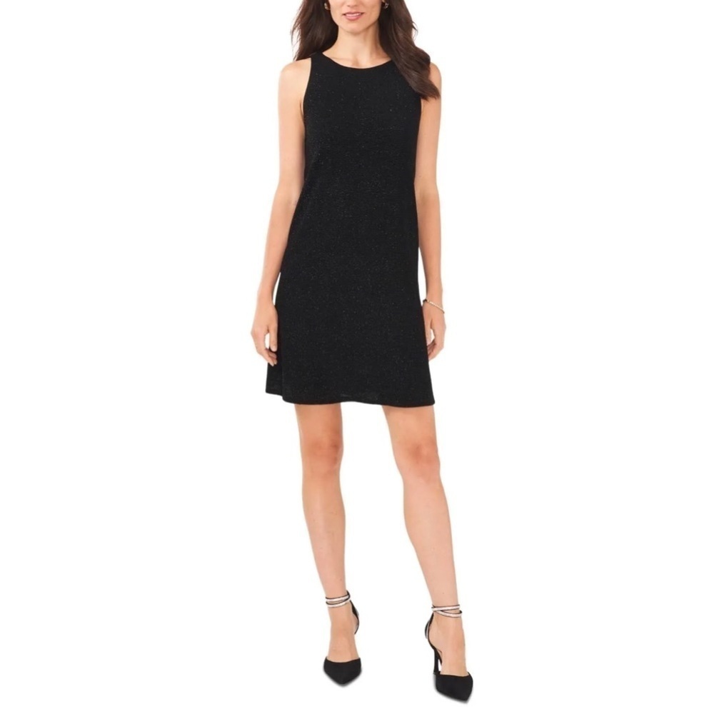 Msk Women's Sleeveless Keyhole-Back Glitter-Knit Shift Dress - Black - Size S